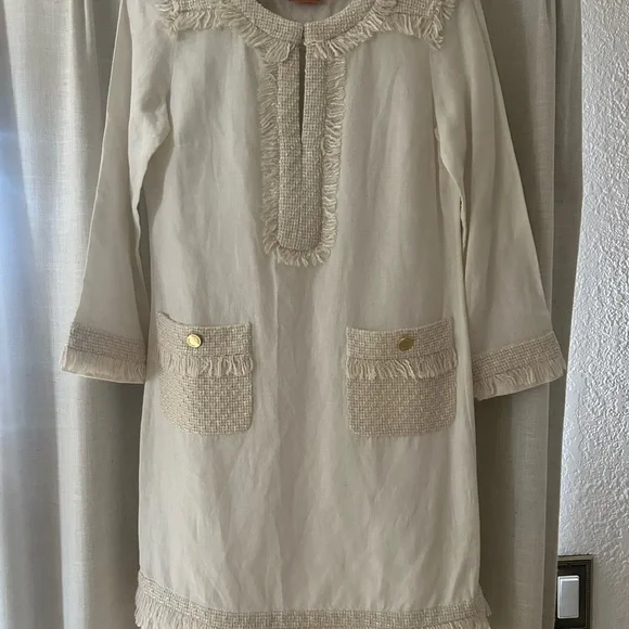Tory Burch Cream Midi Dress with Fringe Accents - Picture 1 of 2
